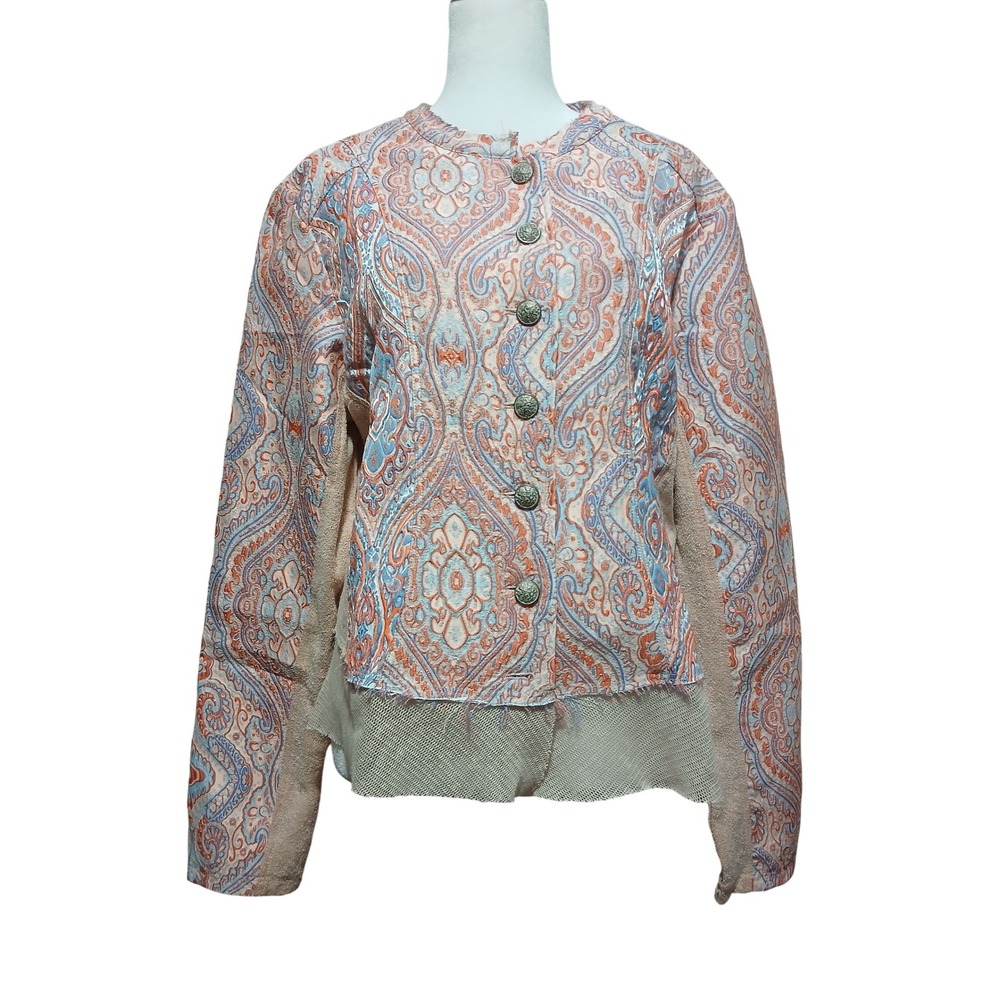 Aratta Silent Journey Womens‎ Paisley Mixed Media Button Front Jacket Orange L